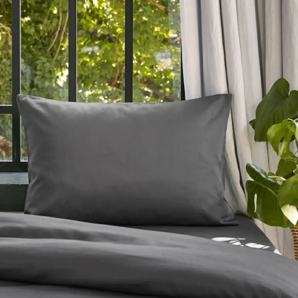 Federa cuscino letto rettangolare lyocell Tencel™ lavato (50 x 80 cm) Olivia Grigio granito