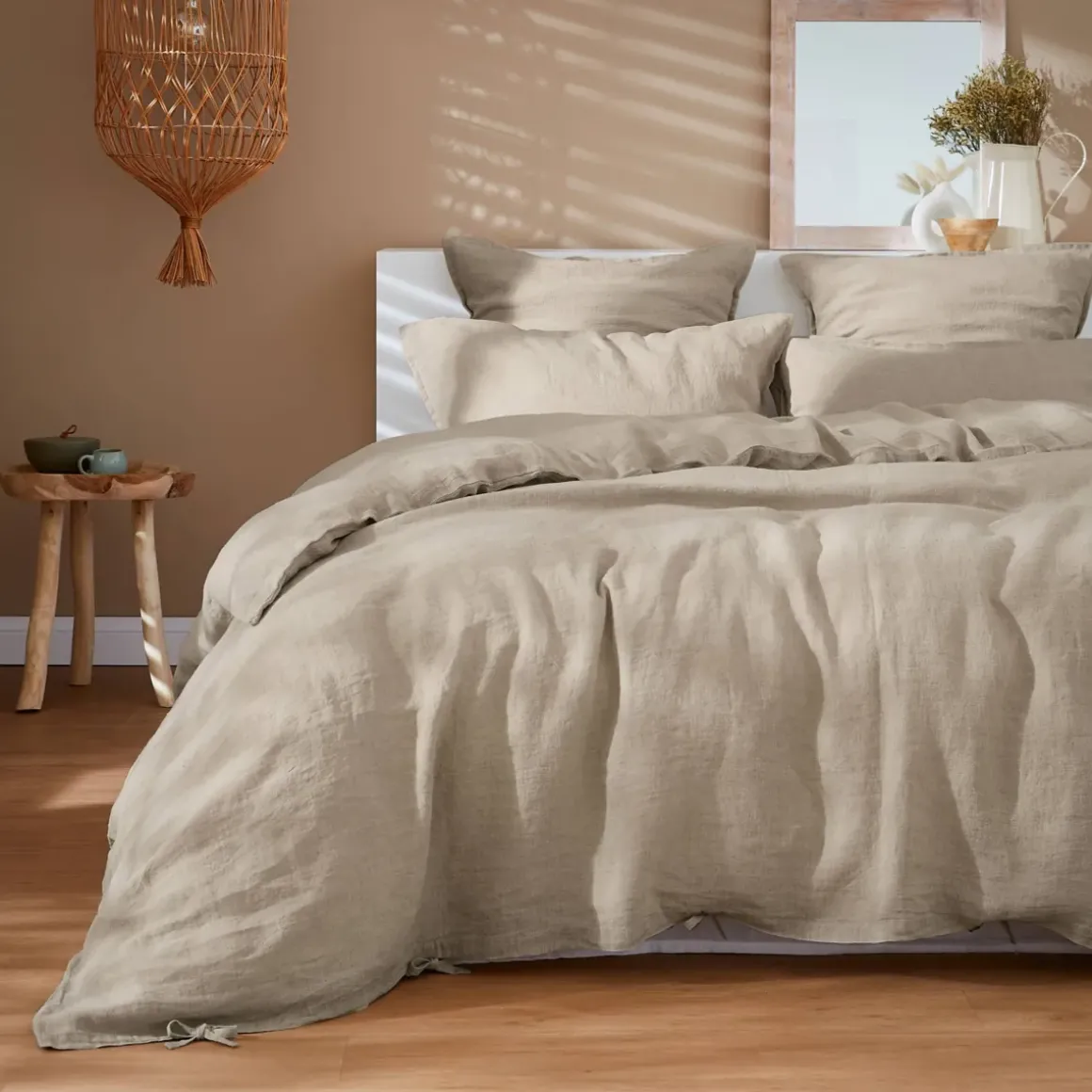 Federa per cuscino a rullo in lino lavato (L 185 cm) Louise Beige