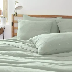 Federa per cuscino letto quadrata in garza di cotone (60 x 60 cm) Gaïa Boho Verde eucalipto