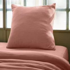 Federa per cuscino letto quadrata in garza di cotone (80 x 80 cm) Gaia Pesca Rosa