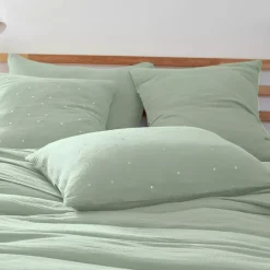 Federa per cuscino letto rettangolare in garza di cotone (50 x 70 cm) Gaïa Chic Verde eucalipto