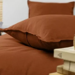 Federa per cuscino quadrata flanella di cotone (80 x 80 cm) Nina Terracotta
