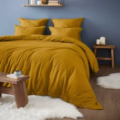 Federa per cuscino quadrata flanella di cotone (63 x 63 cm) Nina Giallo ocra
