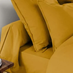 Federa per cuscino quadrata flanella di cotone (63 x 63 cm) Nina Giallo ocra