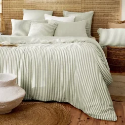 Federa per cuscino quadrata in garza di cotone (60 x 60 cm) Gaïa a righe Verde eucalipto