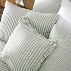 Federa per cuscino quadrata in garza di cotone (80 x 80 cm) Gaïa a righe Verde eucalipto