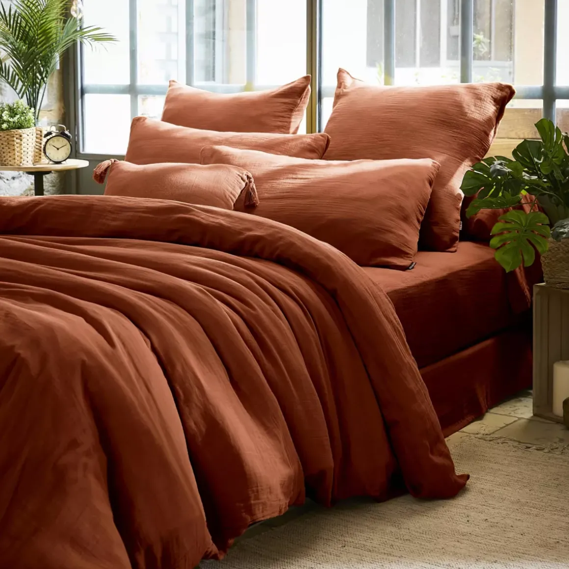 Federa per cuscino quadrato garza di cotone (80 x 80 cm) Gaïa Terracotta