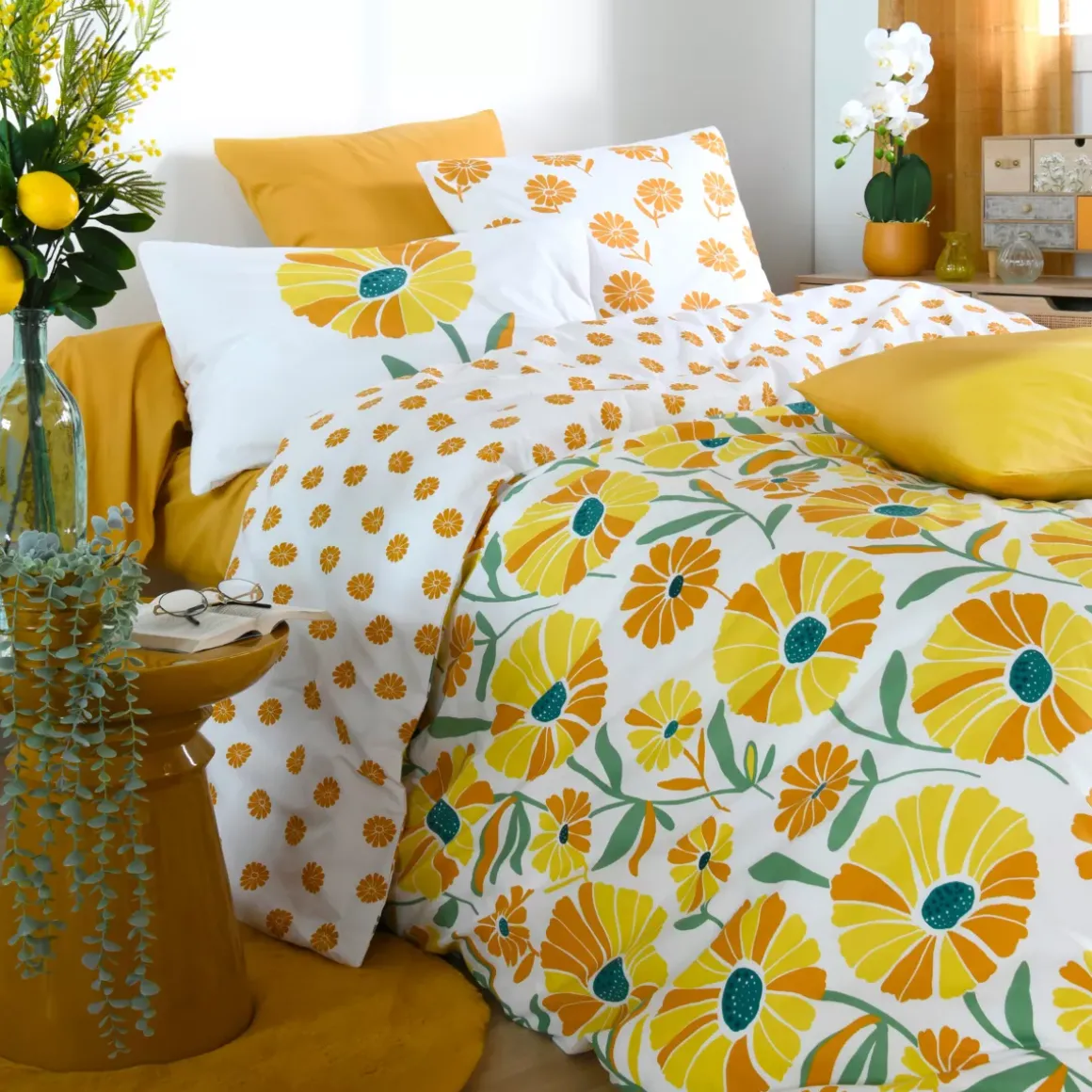 Federa per cuscino quadrato in percalle (63 x 63 cm) Blandine Giallo senape