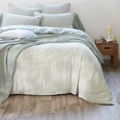 Federa per cuscino rettangolare in garza di cotone (50 x 70 cm) Gaïa vichy Verde eucalipto