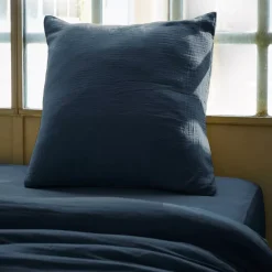 Federa quadrata garza di cotone (60 x 60 cm) Gaïa Blu notte