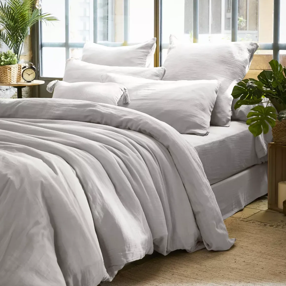 Federa quadrata garza di cotone (60 x 60 cm) Gaïa Grigio nuvola