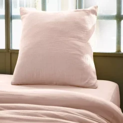 Federa quadrata garza di cotone (60 x 60 cm) Gaïa Rosa cipria