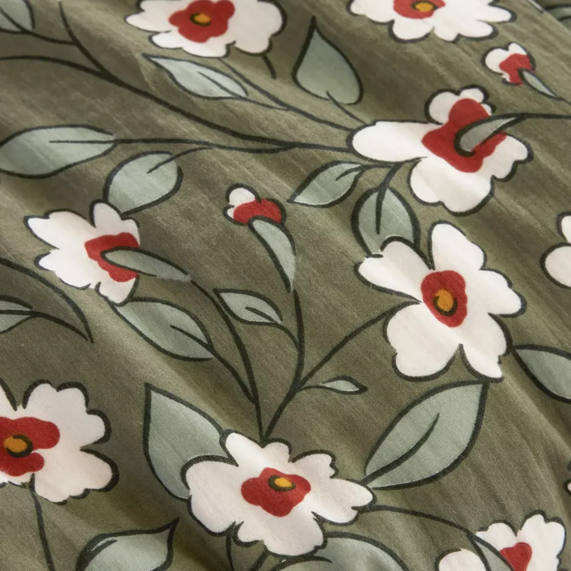 Federa quadrata in garza di cotone (60 x 60 cm) Gaïa margherita Verde rosmarino