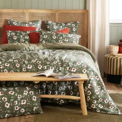 Federa quadrata in garza di cotone (60 x 60 cm) Gaïa margherita Verde rosmarino