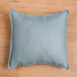 Federa Quadrata in Lino Lavato (80 x 80 cm) Louise Blu Azzurro