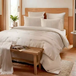Federa rettangolare in cotone a nido d'ape (50 x 70 cm) Eva Beige