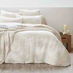 Federa Rettangolare in garza di cotone (50 x 80 cm) Gaïa Vichy Beige