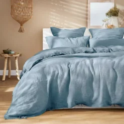 Federa Rettangolare in Lino Lavato (50 x 80 cm) Louise Blu Azzurro