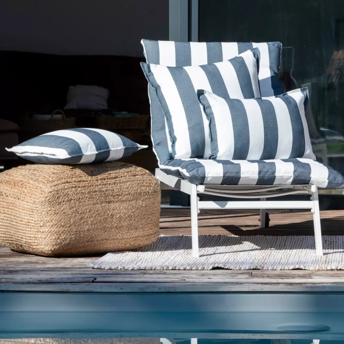 L'effet papillon Cuscini Lettini Da Spiaggia|Cuscini Per Lettini E Accessori-Fodera per cuscino da sdraio idrorepellente (190 x 70 cm) Noa mezzanotte