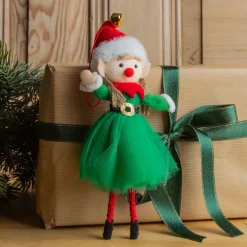 CHRISTMAS DREAM Addobbi Natalizi-Folletto buffone da appendere (H20 cm) Ragazzina e campanello