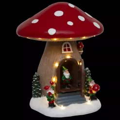 JJA Villaggio Di Natale Luminoso-Fungo luminoso, musicale e animato (H21 cm) Casa dell'elfo