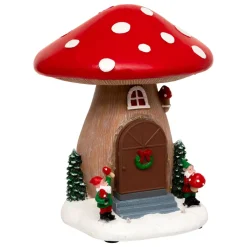 JJA Villaggio Di Natale Luminoso-Fungo luminoso, musicale e animato (H21 cm) Casa dell'elfo