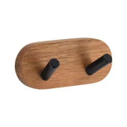 TENDANCE Contenitori Bagno-Gancio doppio adesivo in metallo e acacia Elena