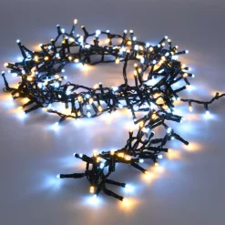 KOOPMAN Ghirlande Di Luci-Ghirlanda luminosa a pile 4 m 200 LED cavo verde Boa Bicolore bianco caldo e freddo