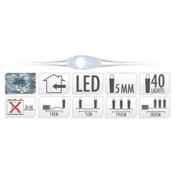 KOOPMAN Ghirlande Di Luci-Ghirlanda luminosa 195 cm 40 micro LED a pile