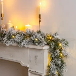EMINZA Alberi Di Natale Grande Dimensione|Ghirlanda In Abete Artificiale-Ghirlanda luminosa di abete (300 cm - D25) Edmonton Verde innevato e bianco caldo