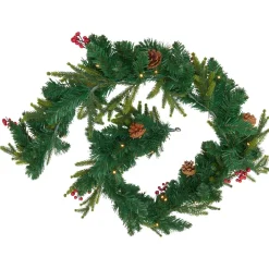 JJA Ghirlanda In Abete Artificiale-ghirlanda luminosa per albero di Natale a pile (180 cm) Wister con bacche e pigne