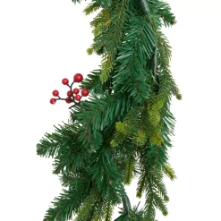 JJA Ghirlanda In Abete Artificiale-ghirlanda luminosa per albero di Natale a pile (180 cm) Wister con bacche e pigne