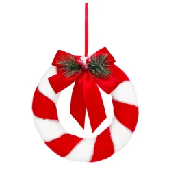 JJA Corona Di Natale-Ghirlanda natalizia (D23 cm) Festiva a righe e bianco