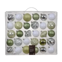 KAEMINGK Palline Di Natale-Kit di decorazione per albero di Natale Agéna Menta bianca, bianco e argento