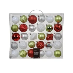 KAEMINGK Palline Di Natale-Kit di decorazione per albero di Natale Agéna Verde tea, bianco e rosso