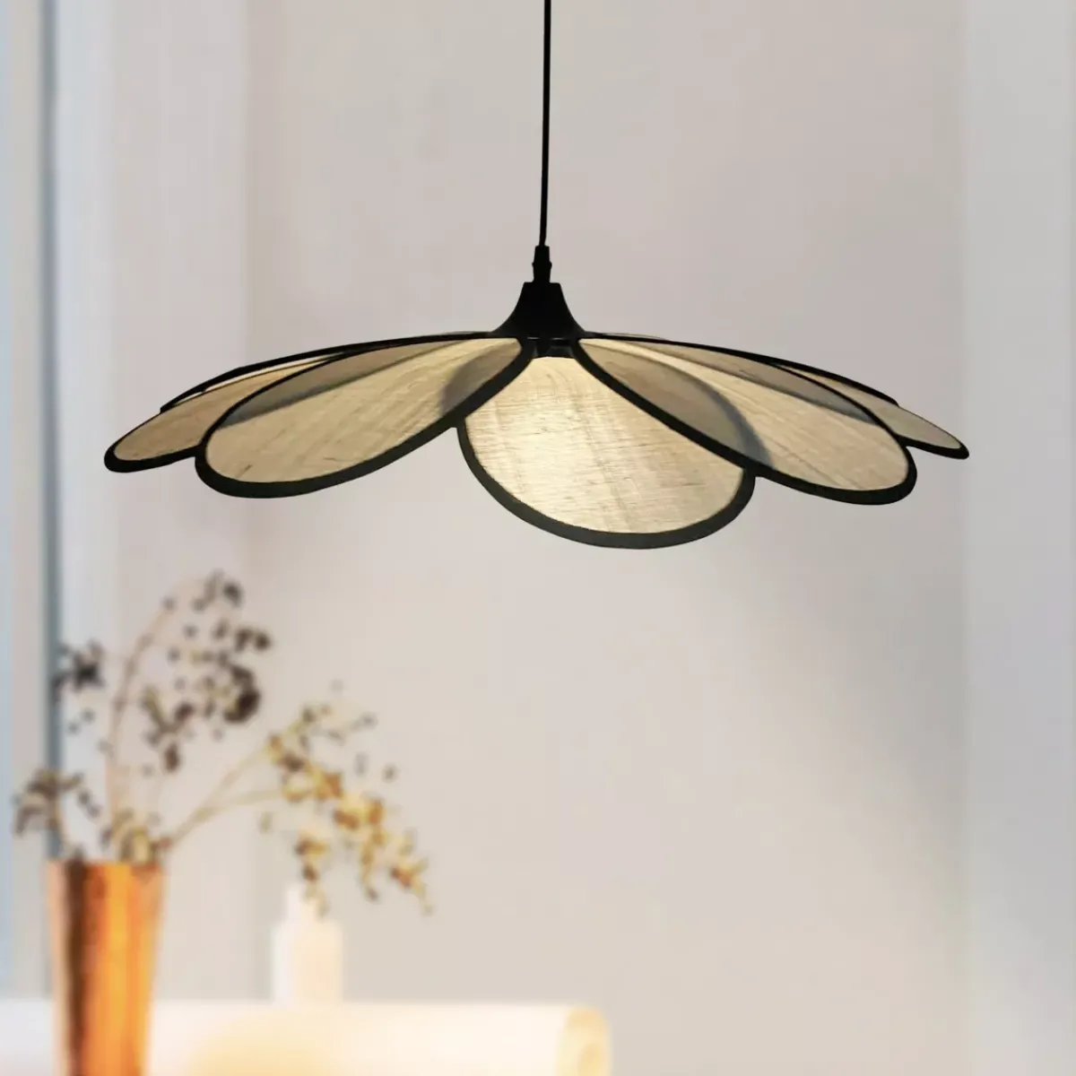 EMINZA Lampadari-Lampada a sospensione petalo in tessuto (D58 cm) Salamanca Beige e nero