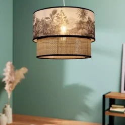 OSTARIA Lampadari-Lampadario a sospensione doppio rattan (D35 cm) Ombrage e naturale