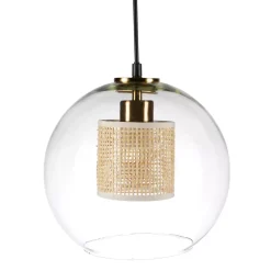 OSTARIA Lampadari-Lampadario a sospensione vetro e rattan (D25 cm) Sicilia Beige