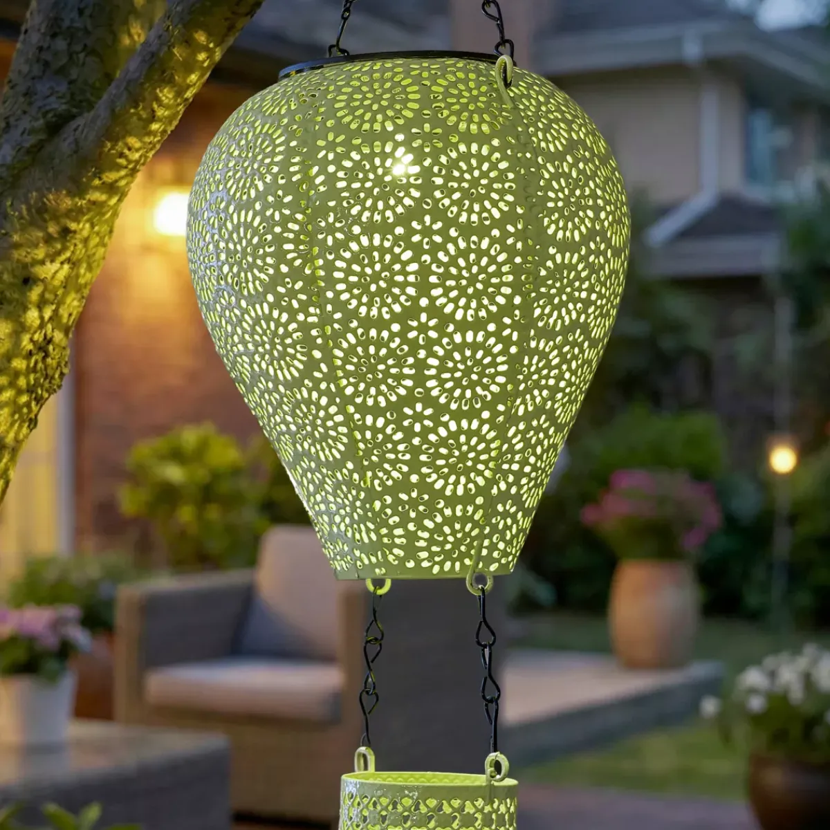 KAEMINGK Luci Per Esterno-Lampada solare a sospensione per giardino LED (H56 cm) Mongolfiera Gialla