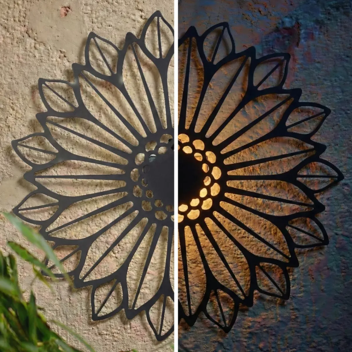 KAEMINGK Luci Per Esterno-Lampada solare da parete in metallo (D37 cm) Girasole e bianco caldo
