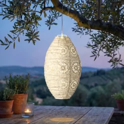 KAEMINGK Luci Per Esterno-Lanterna solare da giardino sospesa (H38 cm) Bianca traforata