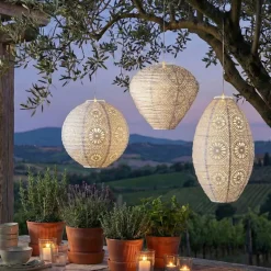 KAEMINGK Luci Per Esterno-Lanterna solare da giardino sospesa (H38 cm) Bianca traforata