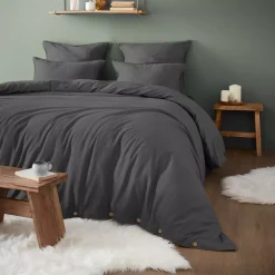 Lenzuolo con angoli flanella di cotone (140 cm) Théa Grigio antracite