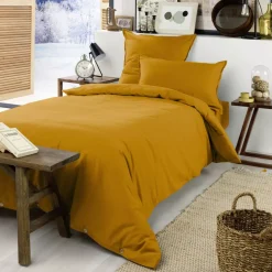 Lenzuolo con angoli flanella di cotone (90 x 190 cm) Nina Giallo ocra