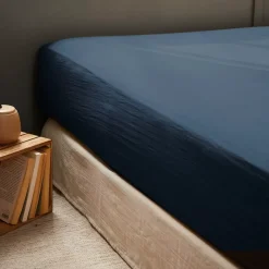 Lenzuolo con angoli garza di cotone (200 cm) Gaïa Blu notte