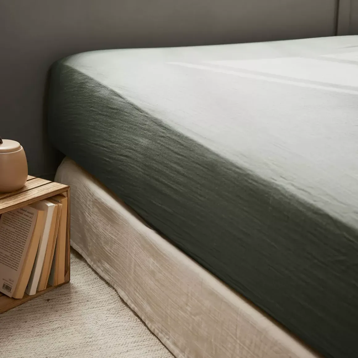 Lenzuolo con angoli garza di cotone (90 x 200 cm) Gaïa Verde rosmarino