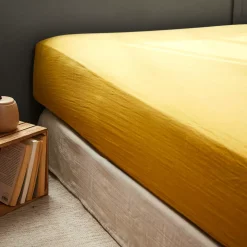 Lenzuolo con angoli garza di cotone (90 x 200 cm) Gaïa Giallo zafferano