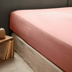 Lenzuolo con angoli garza di cotone (140 cm) Gaïa Rosa pesca