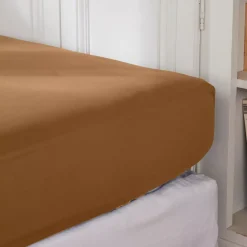 Lenzuolo con angoli in percalle di cotone (140 x 200 cm) Cali Camel