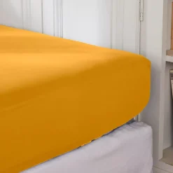 Lenzuolo con angoli percalle di cotone (200 cm) Cali Giallo senape